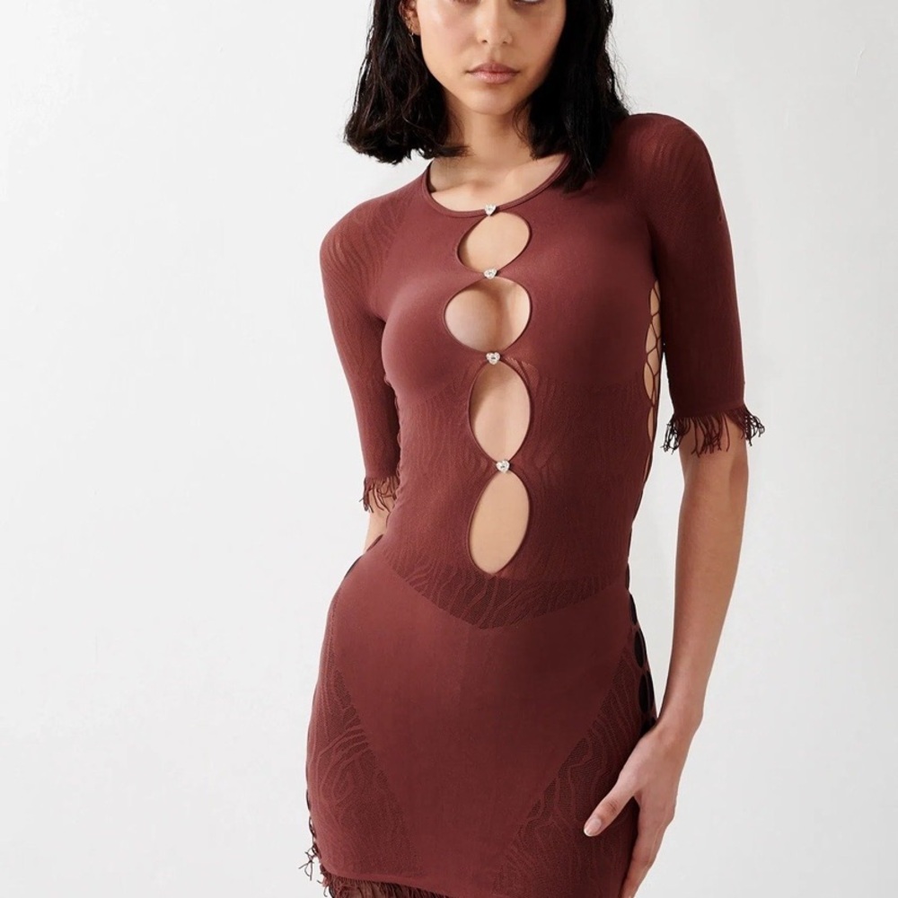 Authentic brown Poster Girl “syrup” Miranda mini bodycon dress brown
